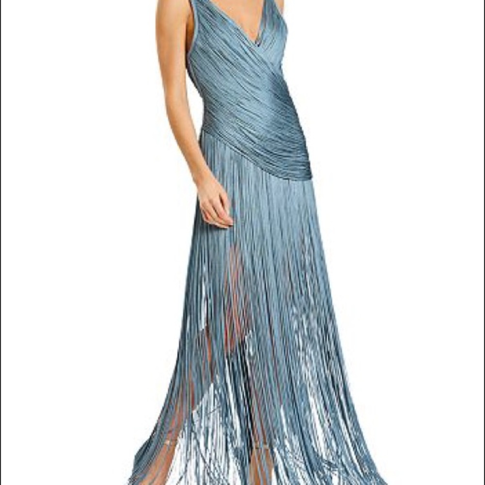 HERVE LEGER DRAPED FRINGE GOWN